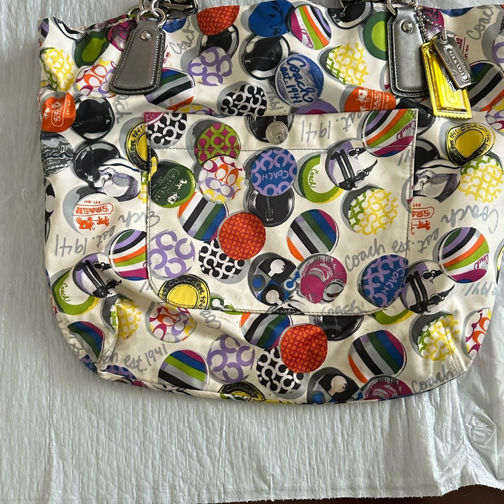 Coach Multicolor Circle Pattern Tote Vintage Rare… - image 1